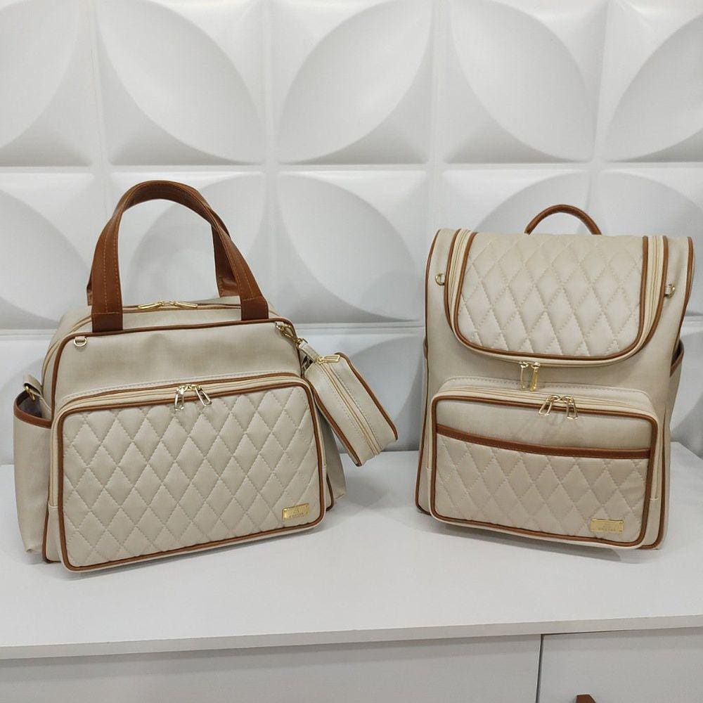 Kit Bolsa Maternidade 2 peças Marfim Caramelo - Coutre Bolsas
