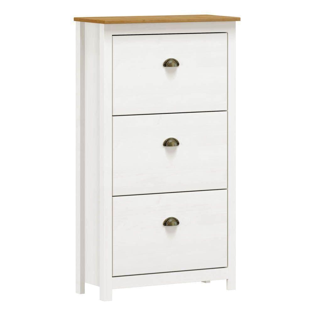 Sapateira De Madeira 3 Portas 70Cm Estilo Americano Lázio F07 Branco/Carvalho - Mpozenato