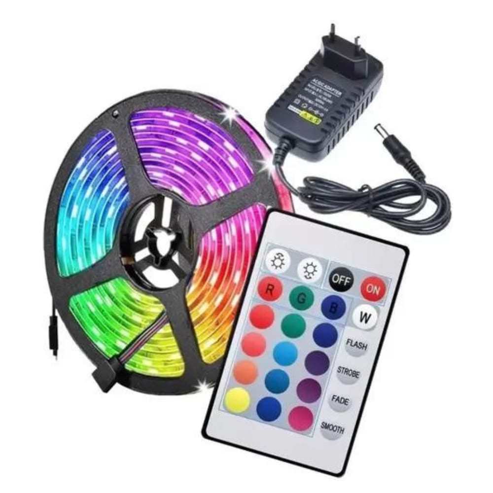 Kit Fita Led Rgb 5050 Rolo 5m Com Fonte E Controle Econômica