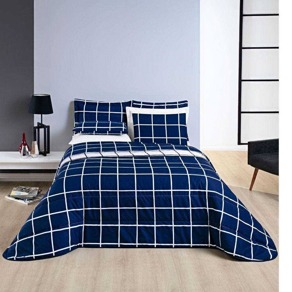 Cobre Leito Colcha Queen 3 peças Micropercal 200 Fios Matelado Dupla Face Austin - Preto e Branco