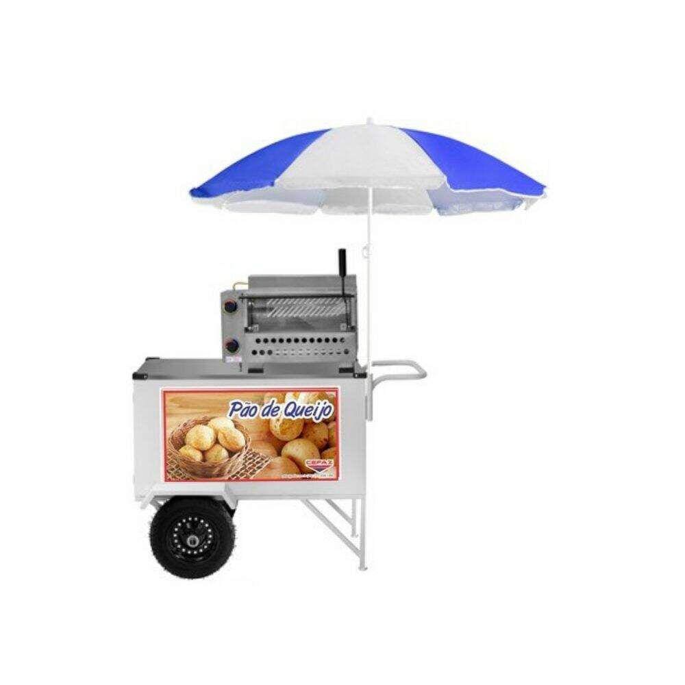 Carrinho de Pão de Queijo com Guarda Sol e Rodas Pneumáticas