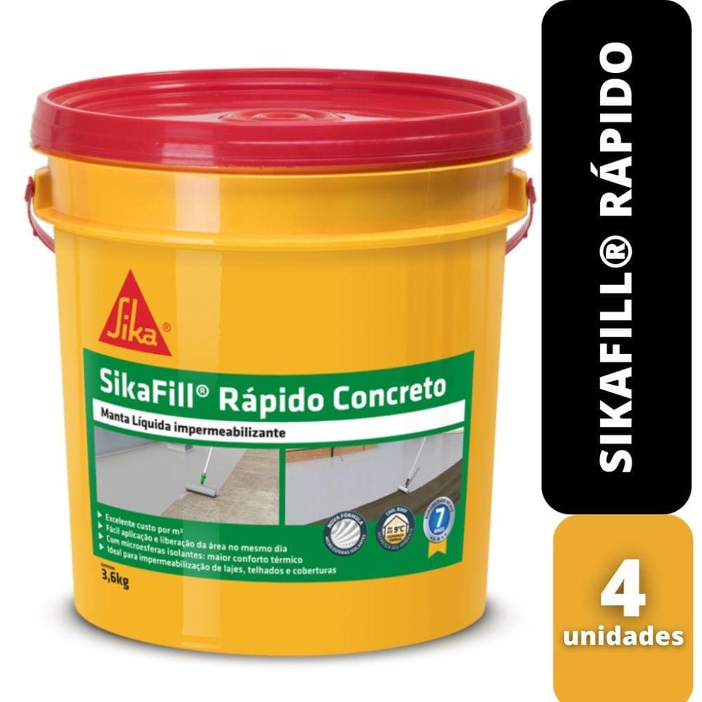 Kit C/ 4 Impermeabilizante Sika Fill Rápido 3,6kg Concreto Sika