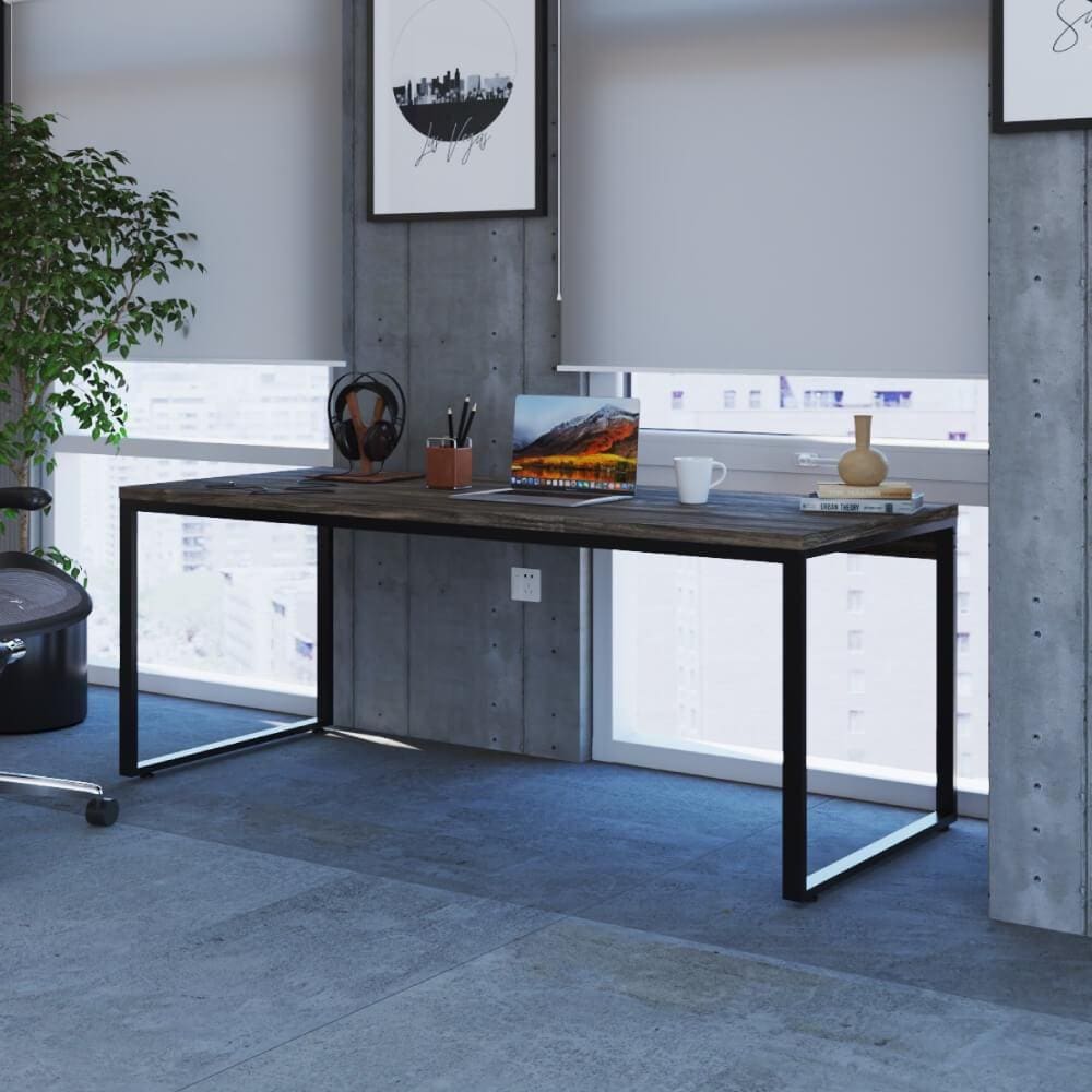 Mesa de Escritório Industrial Kuadra 180 cm - Carvalho Dark/Preto