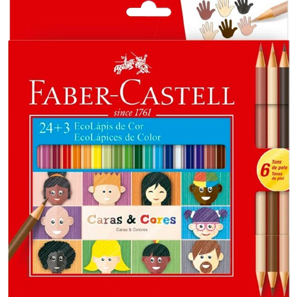 Lápis De Cor Caras e Cores Faber-Castell 24 +3 Tons De Pele