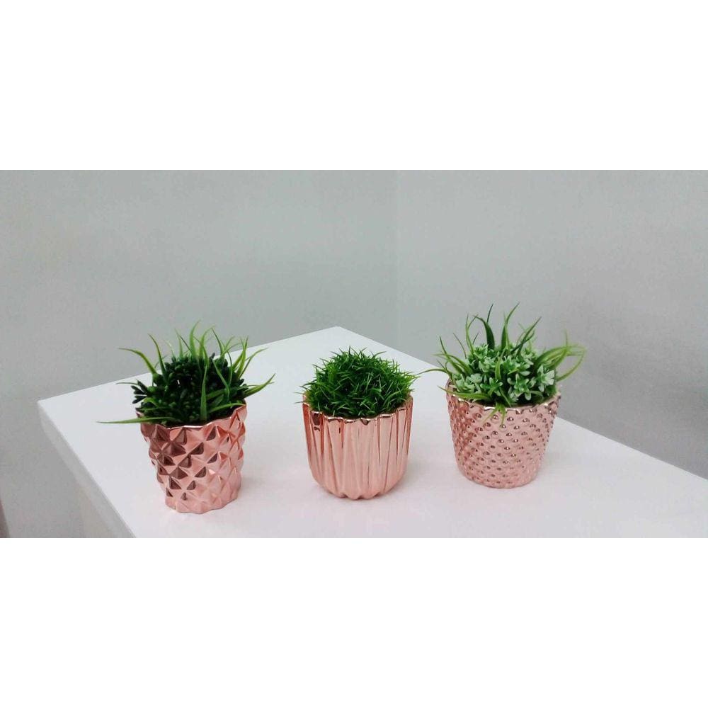 Conjunto 3 Vasinhos Rose Gold com Arranjo Floral
