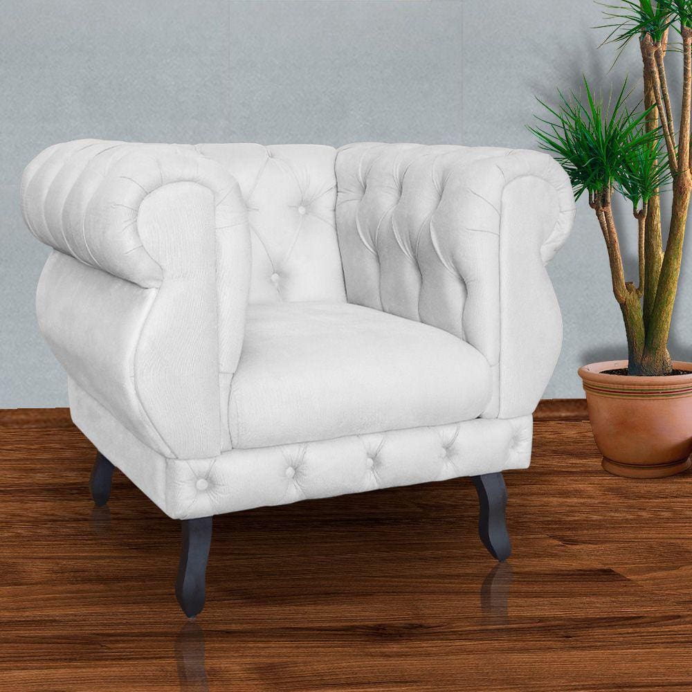 Poltrona Decorativa Sala Recepção Maya Suede Branco LM DECOR