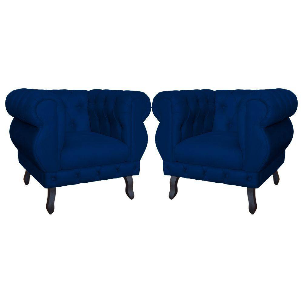 Kit 2 Poltronas Decorativa Sala Recepção Maya Suede Azul Marinho LM DECOR
