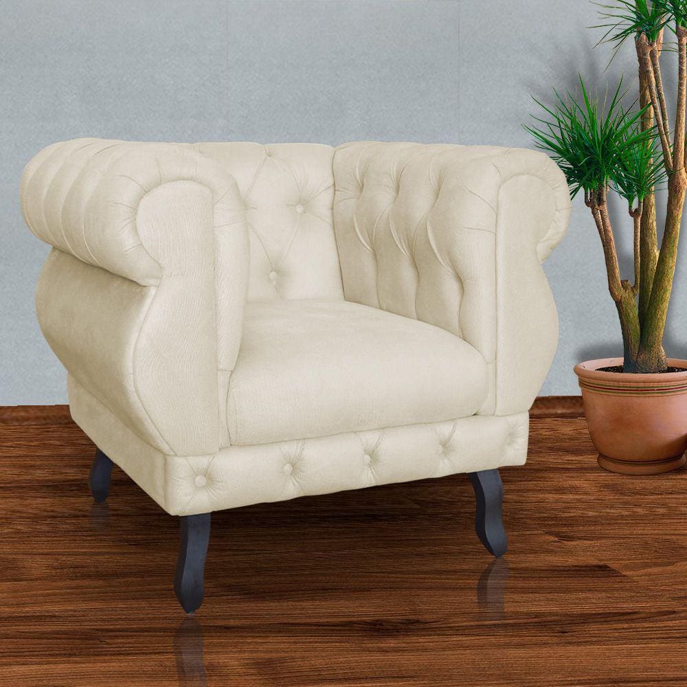 Poltrona Decorativa Sala Recepção Maya Suede Bege LM DECOR
