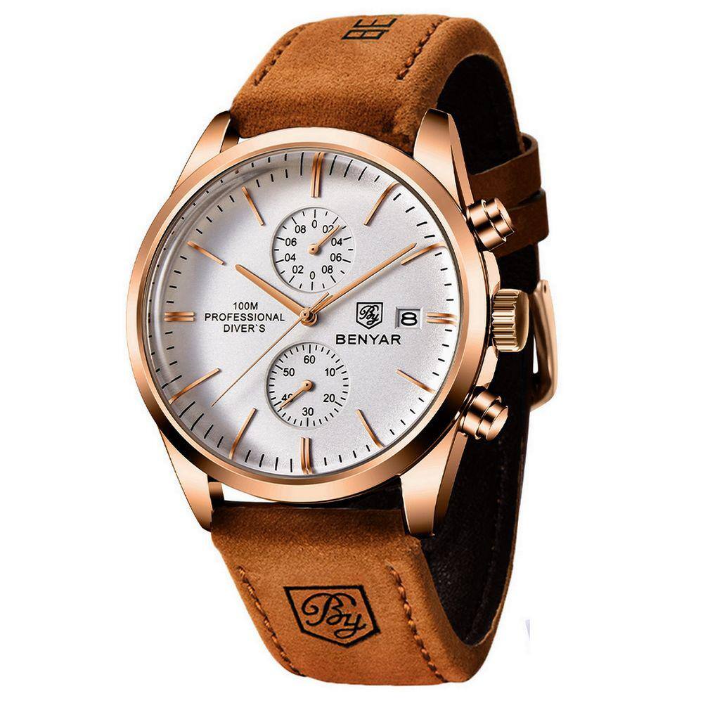 Relógio de Quartzo Esportivo Masculino Benyar Luxo Impermeável Cronógrafo