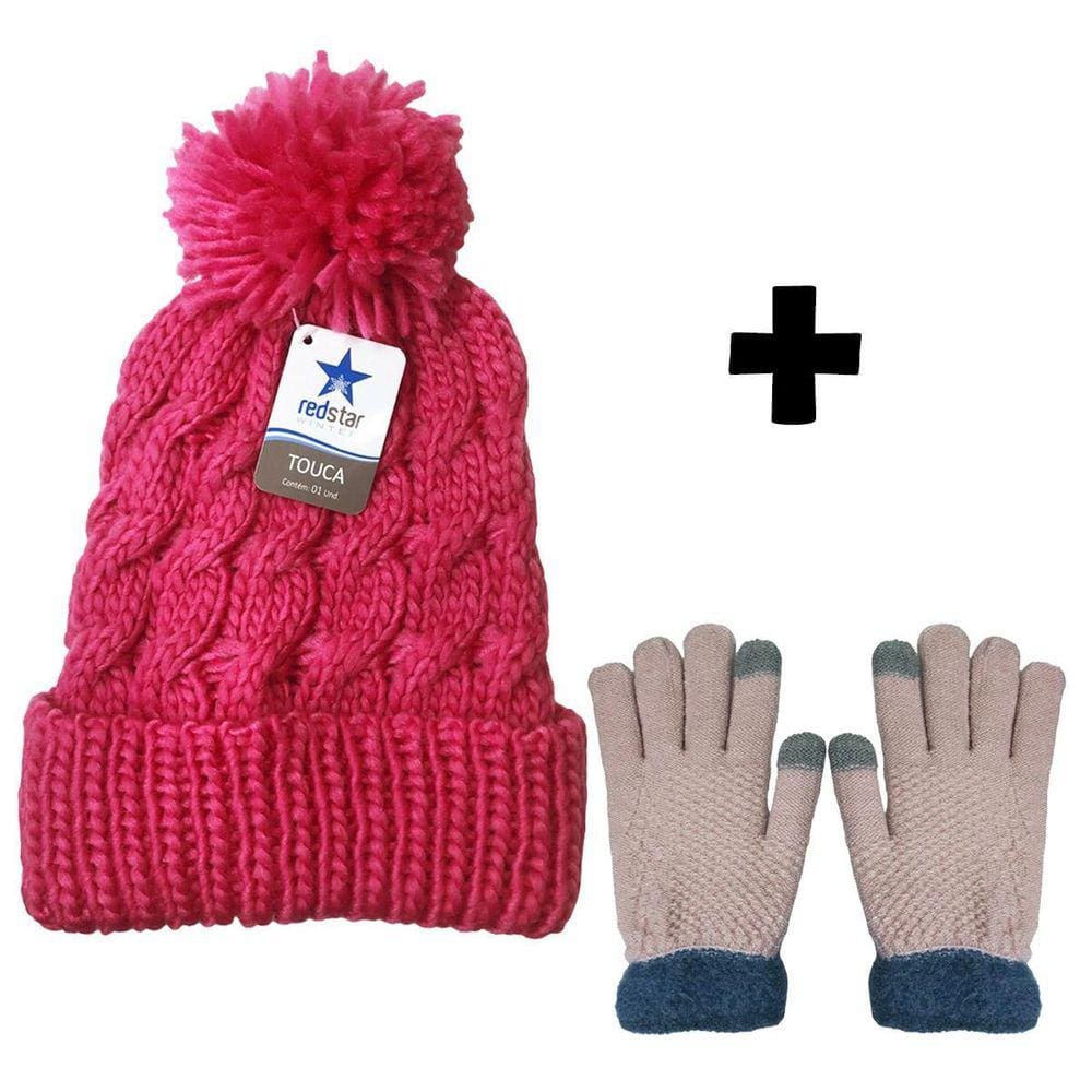Conjunto Feminino Para Inverno Com Touca Pompom E Luva Touch Screen
