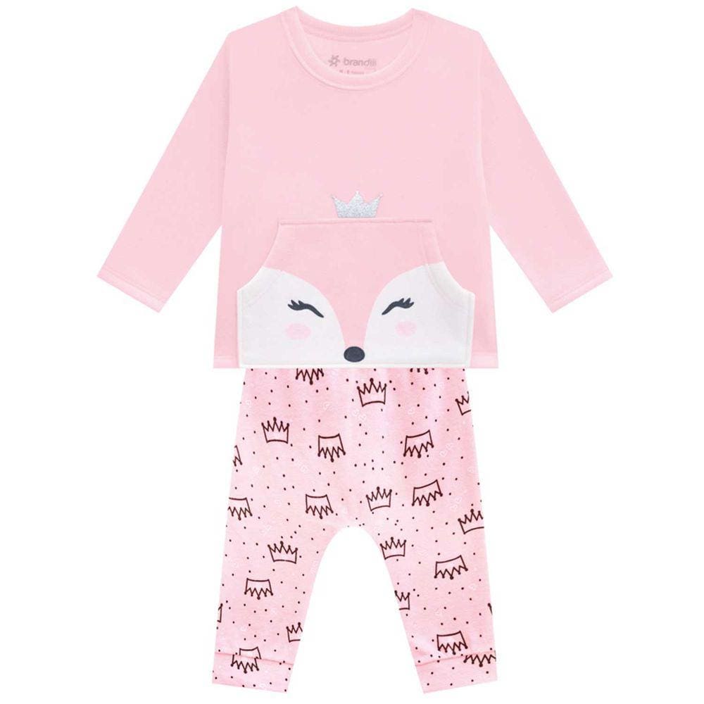 Conjunto Infantil Manga Longa Calça Plush Feminino Brandili Ref: 54073 P/G