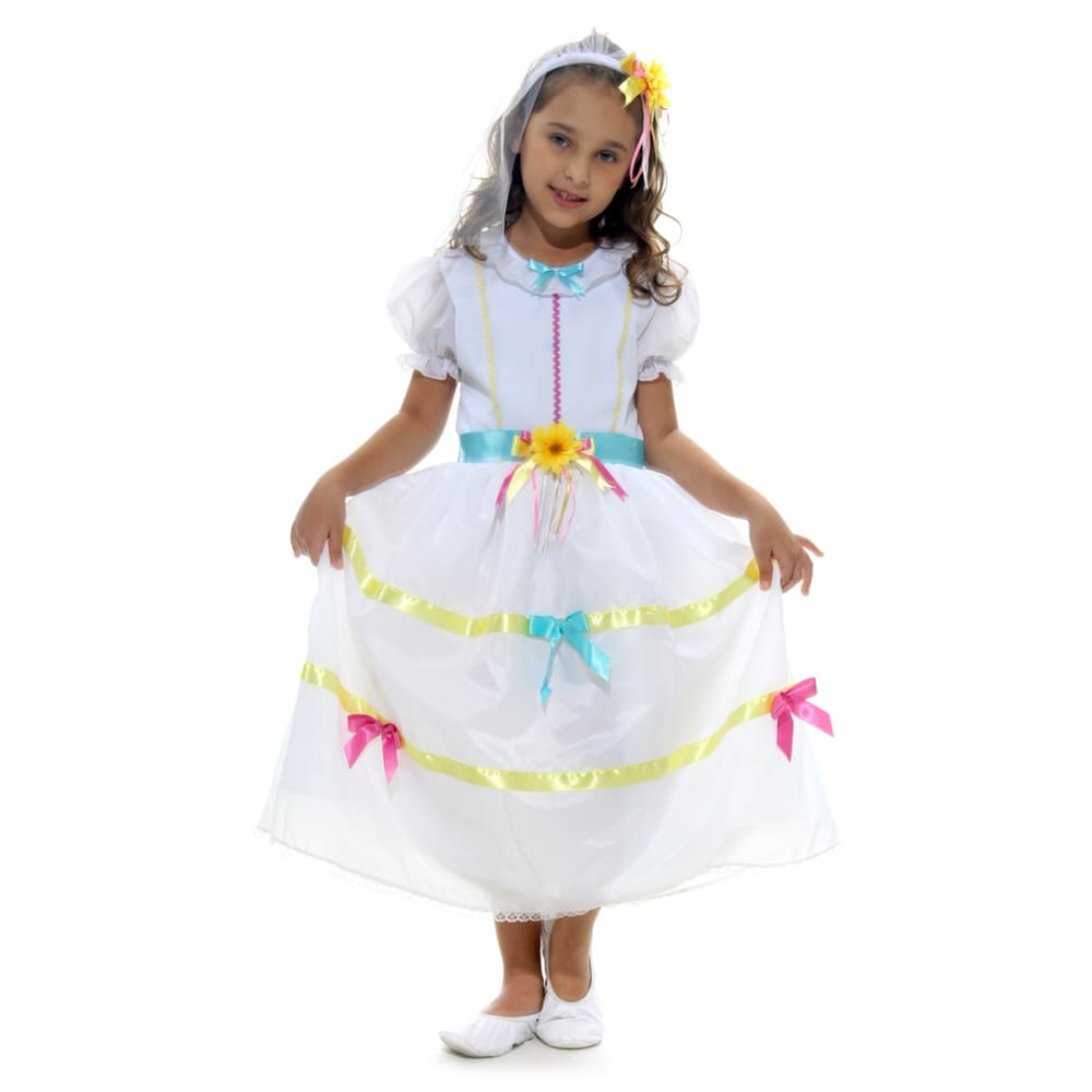 Vestido Noiva Caipira Infantil Junina Quadrilha + Tiara Véu