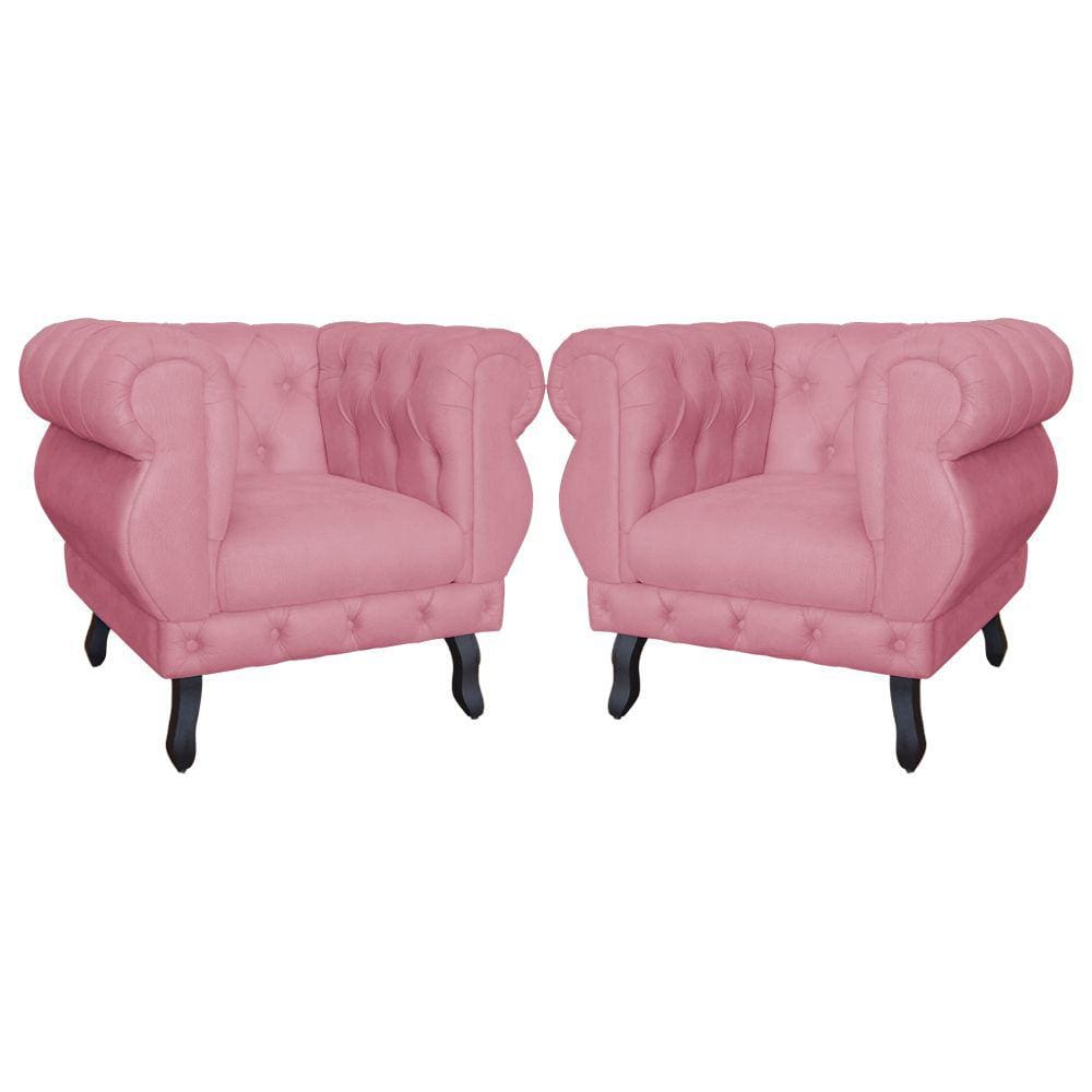 Kit 2 Poltronas Decorativa Sala Recepção Maya Suede Rosa LM DECOR