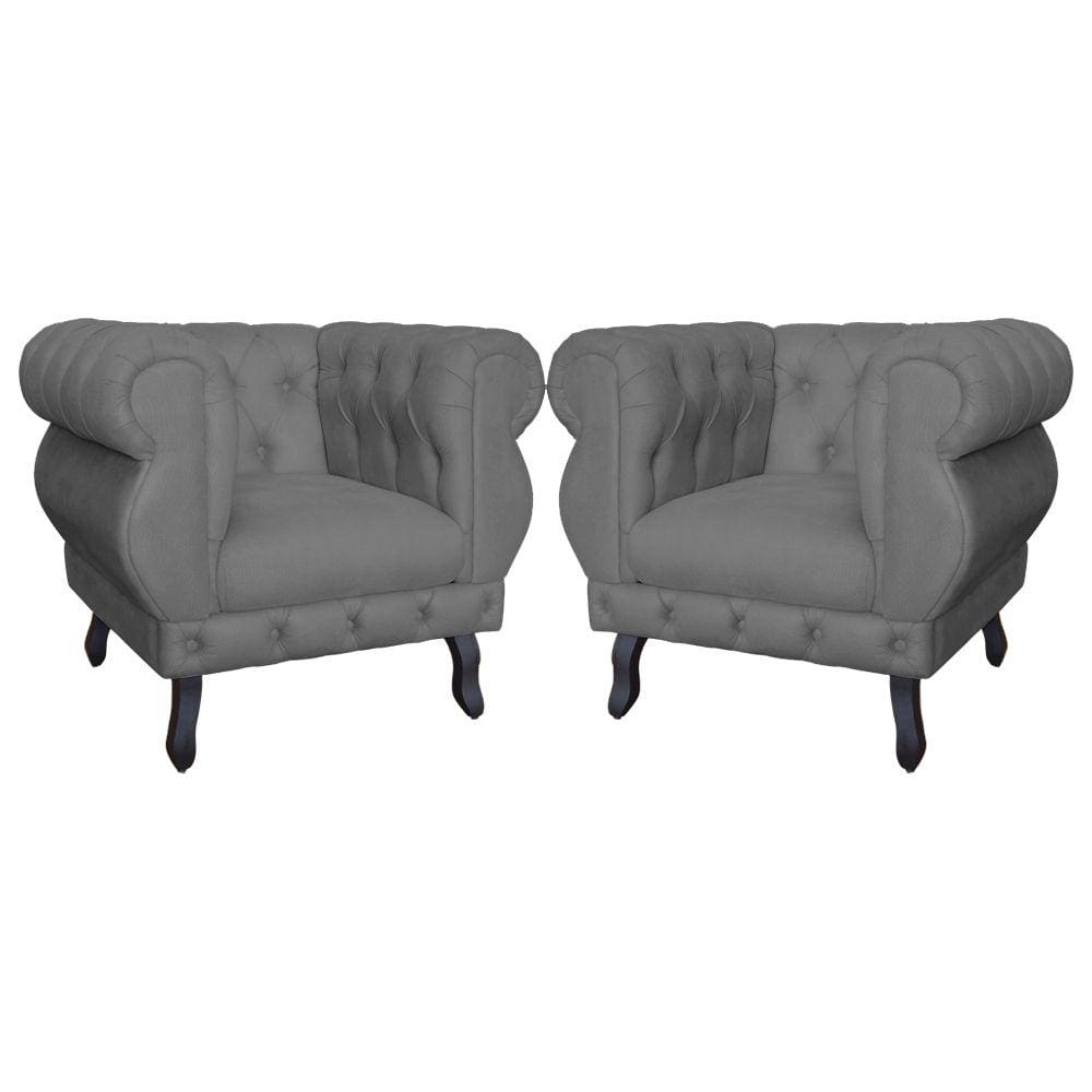 Kit 2 Poltronas Decorativa Sala Recepção Maya Suede Cinza LM DECOR