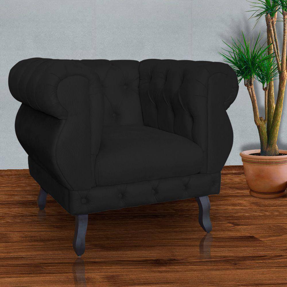Poltrona Decorativa Sala Recepção Maya Suede Preto LM DECOR