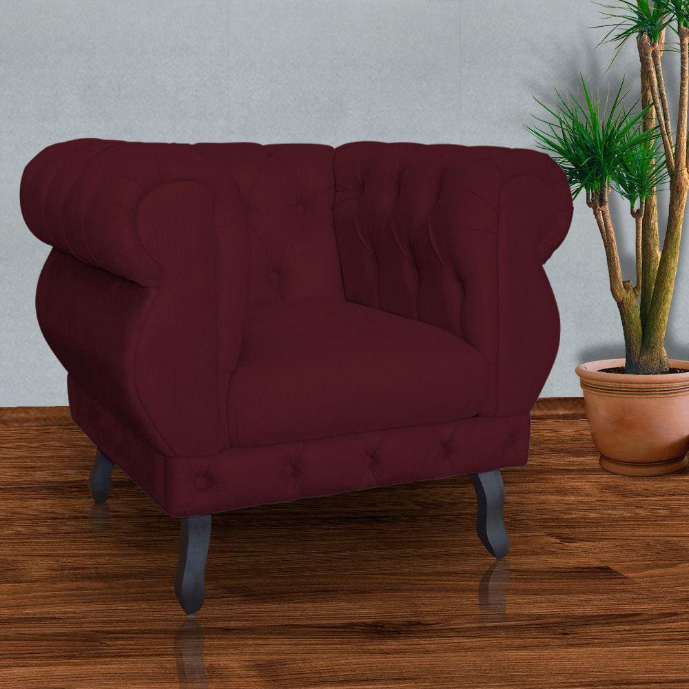 Poltrona Decorativa Sala Recepção Maya Suede Bordo LM DECOR