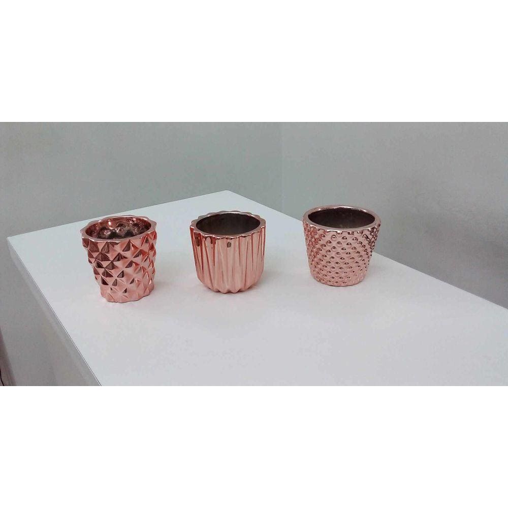 Conjunto 3 Vasinhos de Cerâmica Rose Gold 7 x 7 cm