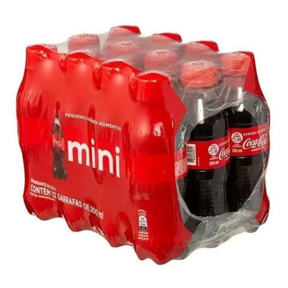 Coca-Cola Refrigerante Mini Garrafinha Kit C/12 Uni 200Ml