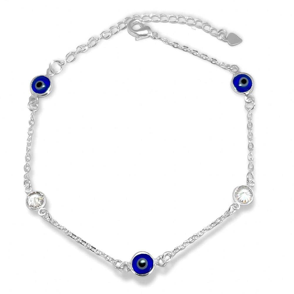Pulseira Olho Grego Azul Tradicional e Zirconia Banhada a Prata Semijoia