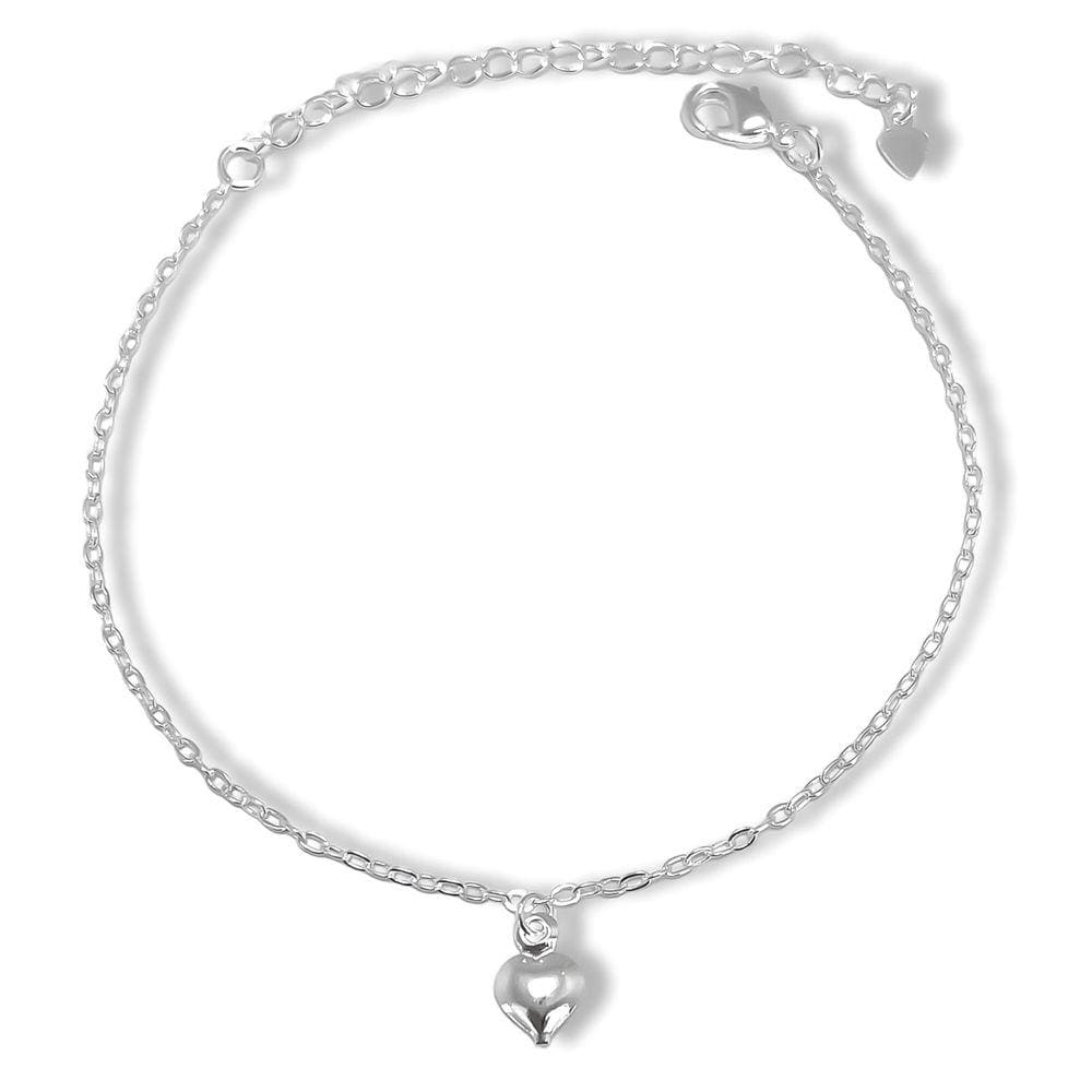 Pulseira Corrente e Coração Liso Banhada a Prata Semijoia