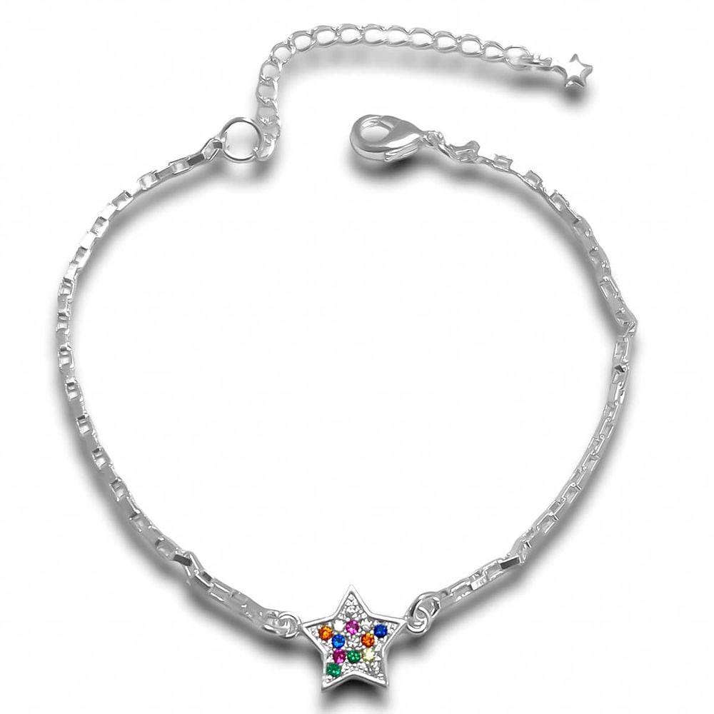 Pulseira Estrela Zirconia Colorida Banhada a Prata Semijoia