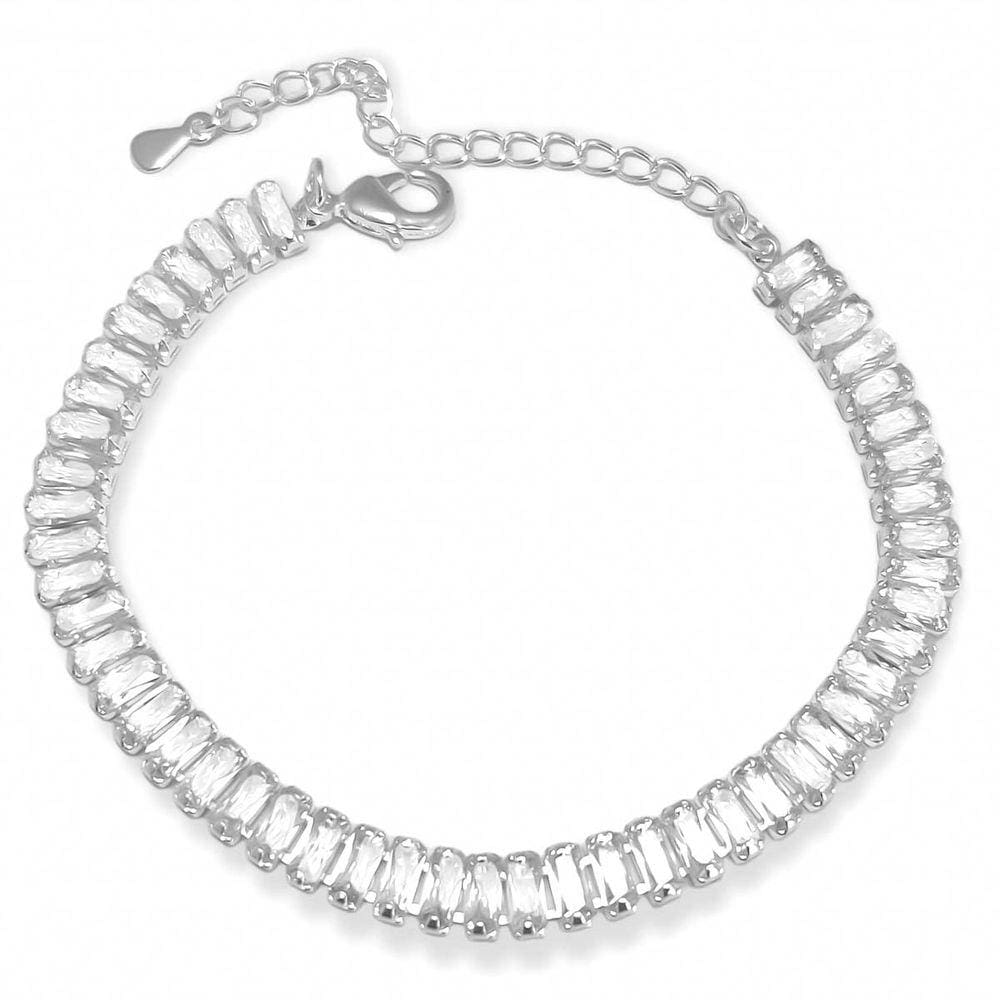 Pulseira Zirconia Baguete Banhada a Prata Semijoia