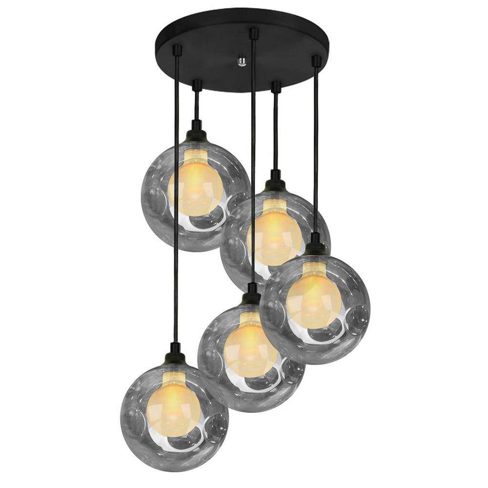 Lustre Pendente Preto Quíntuplo Harmony Bolinha Fumê