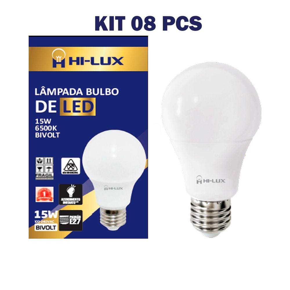 Kit 08 Lampadas De Led 15W Bulbo 6500K E27 Branco Frio