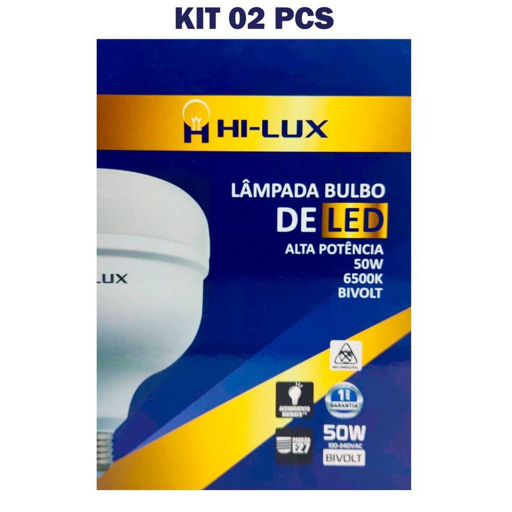 Kit 2 Lampada De Led Alta Pot 50W Bulbo 6500K Branco Frio