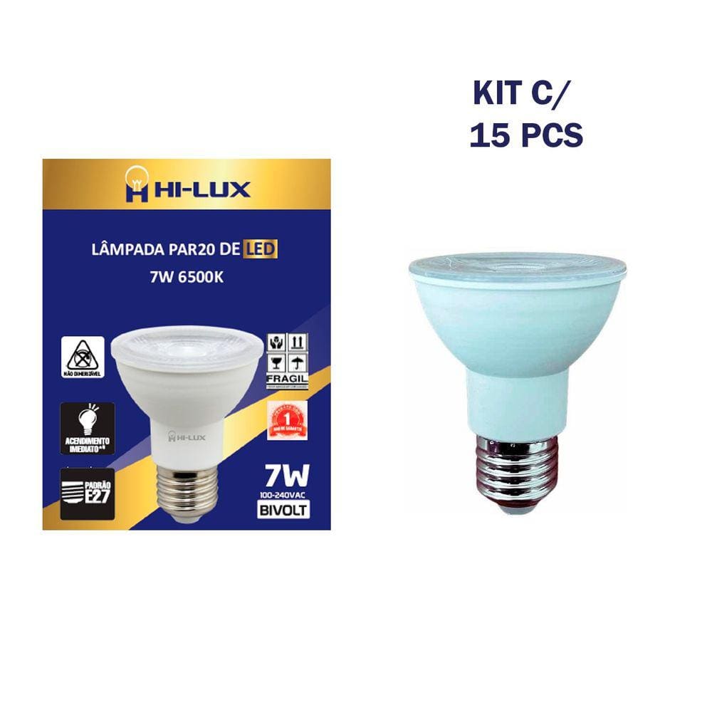 KIT 15 Lâmpada Led Par 20 7w Branco Frio 6500k E27 Bivolt