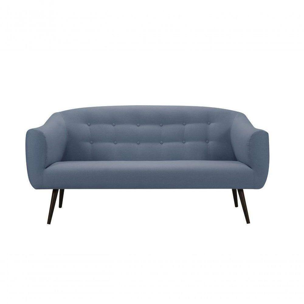 Sofá Zap 3 Lugares Suede E Linho - Daf Mobiliário Cor Azul Jeans