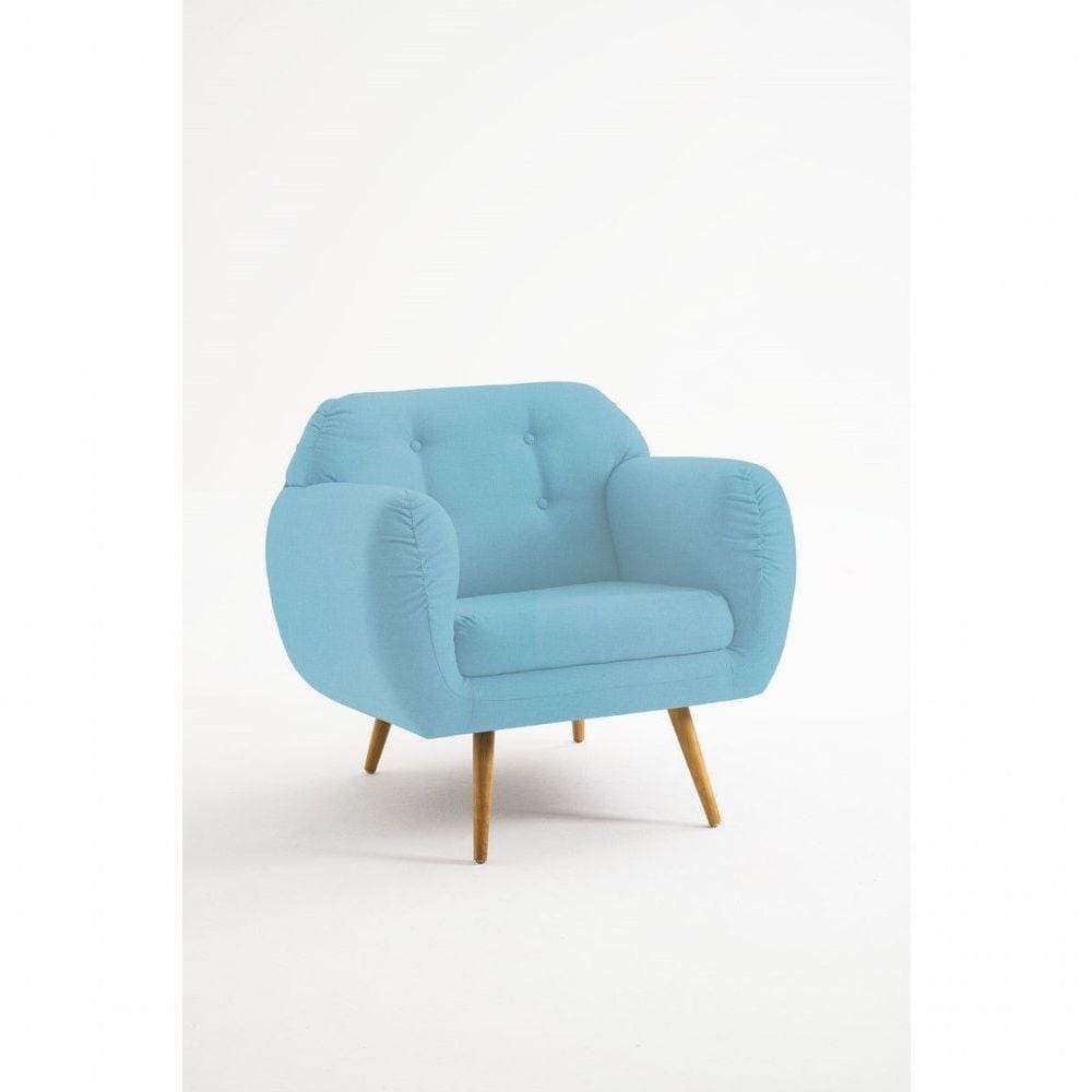 Poltrona Beatle Suede E Linho - Daf Mobiliário Cor Azul Turquesa