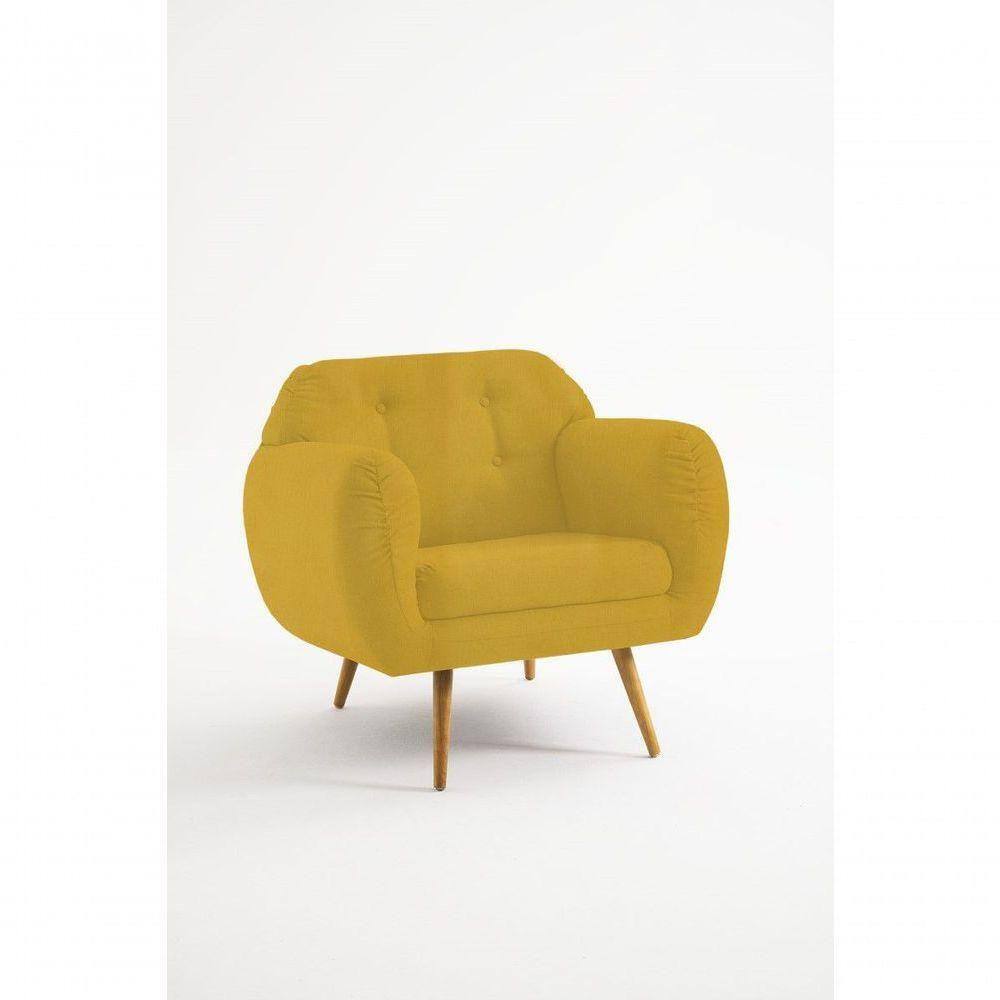 Poltrona Beatle Suede E Linho - Daf Mobiliário Cor Amarelo
