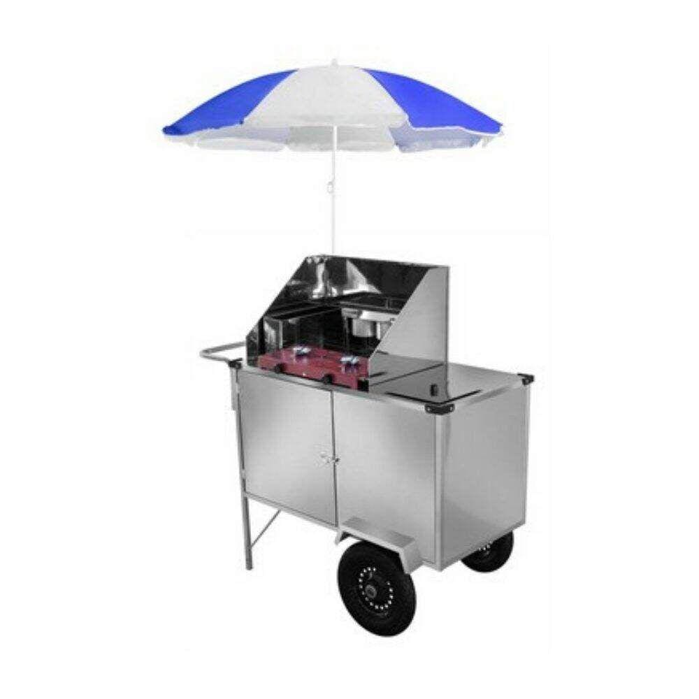 Carrinho de Tapioca Inox com Guarda Sol e Rodas Pneumáticas