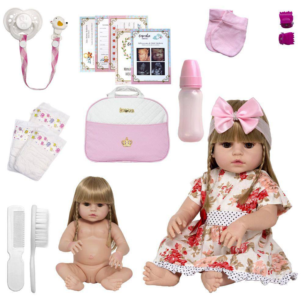 Boneca Reborn Realista Fofa 20 Itens Bolsa Maternidade Banho