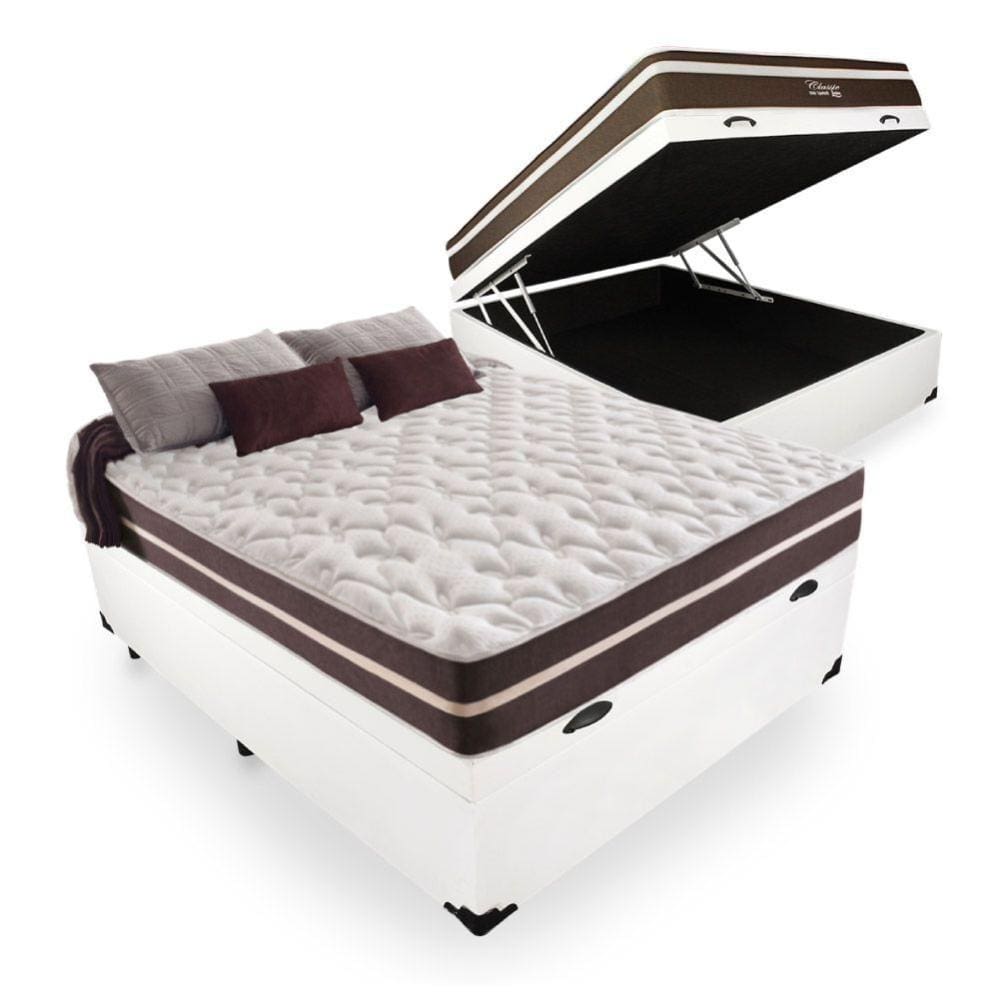 Cama Box com Baú Casal + Colchão de molas - Anjos - Classic Superlastic 138cm