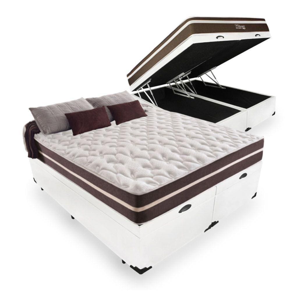 Cama Box com Baú Queen + Colchão de molas - Anjos - Classic Superlastic 158cm