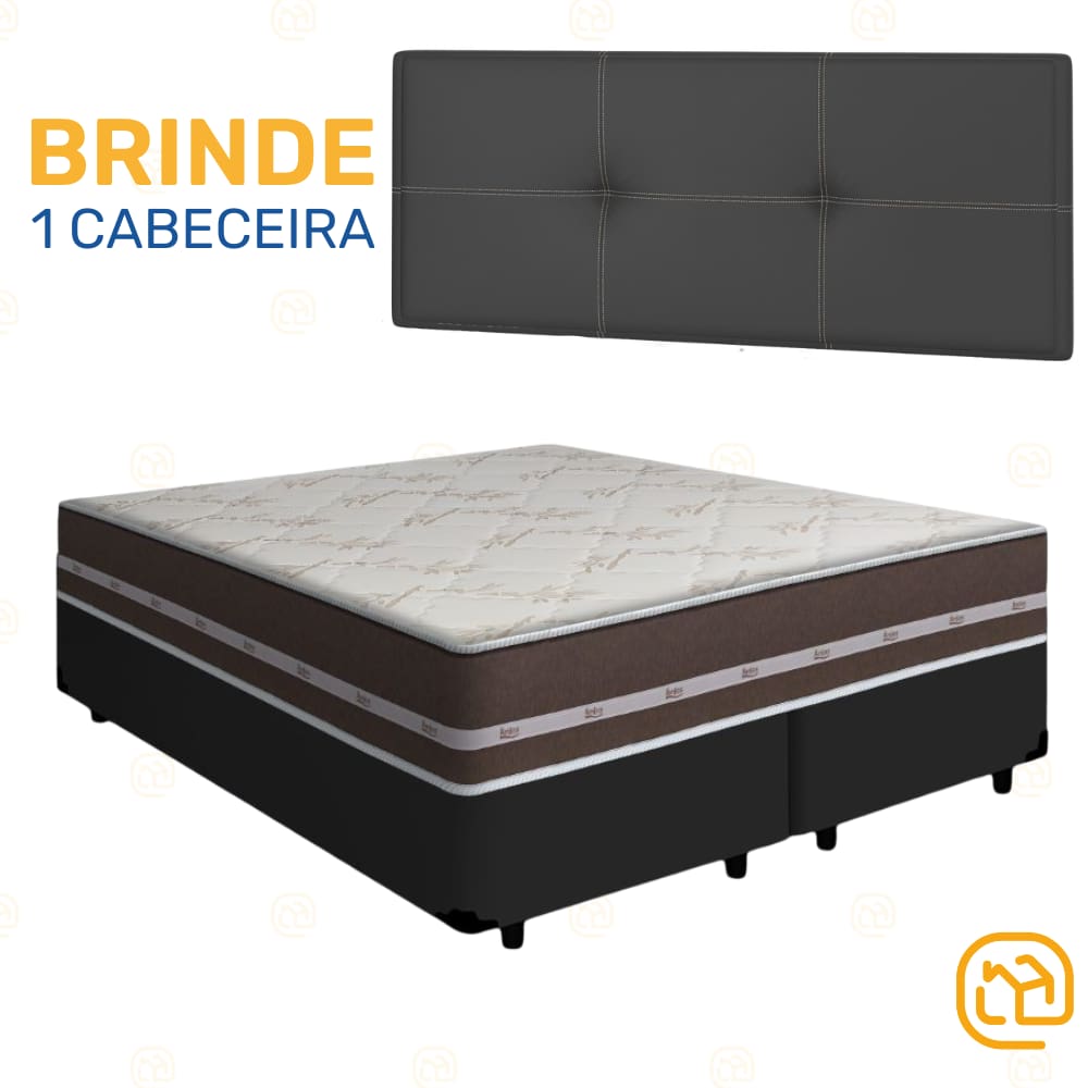 Cama Box + Cabeceira Painel Iris + Colchão Queen Classic Superlastic 158cm