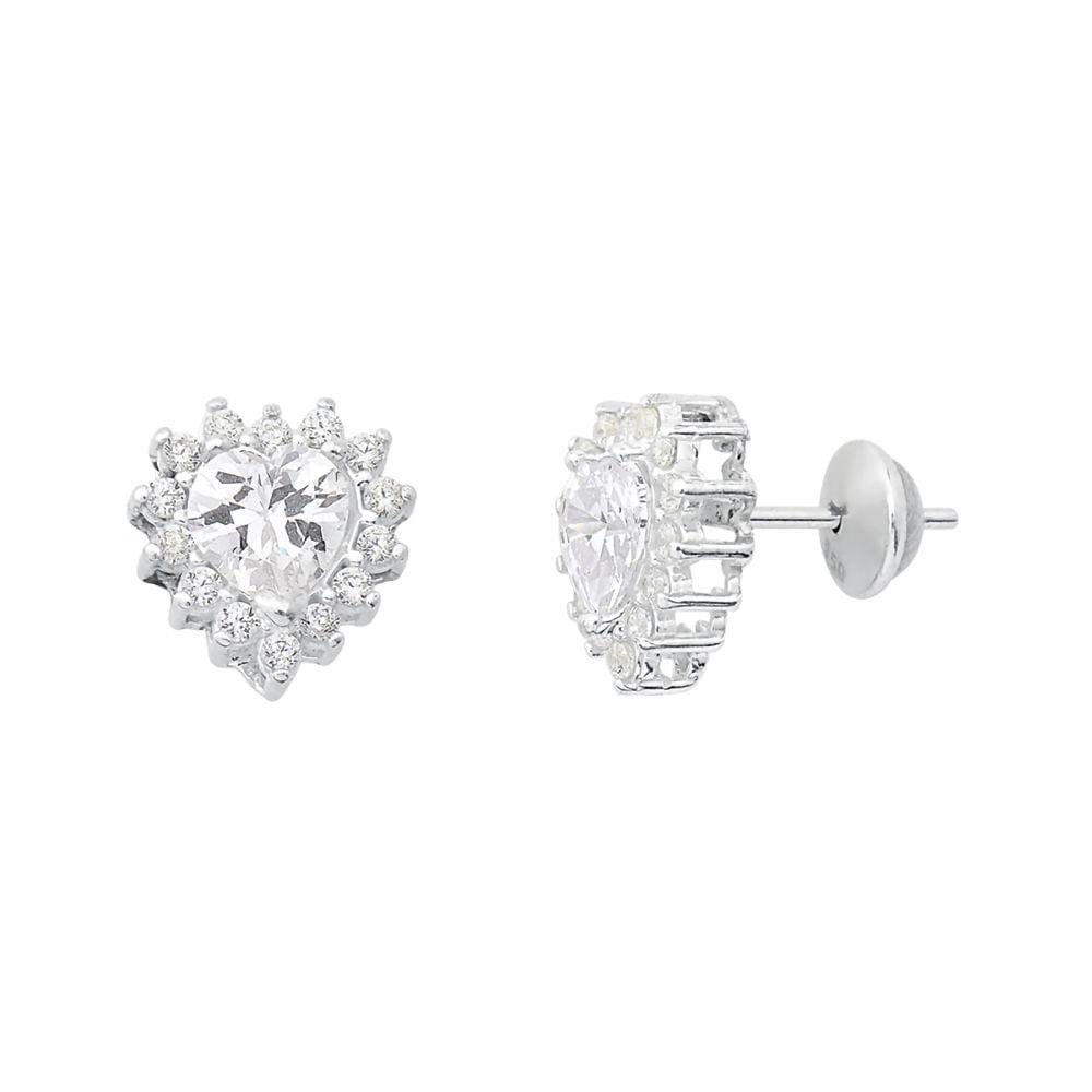 Brinco de Prata Zircônia Coração Glam