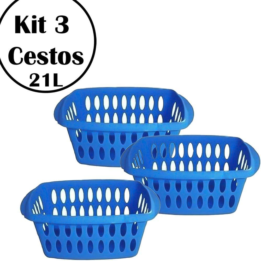 Kit 3 Cestos Organizadores Telhado Para Roupas 21 Litros