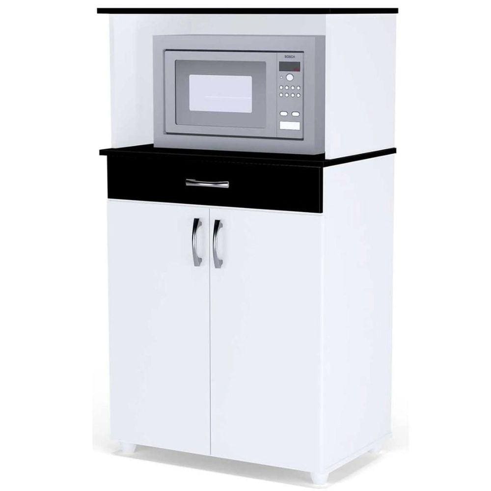 Balcão para Microondas Carolina 2 Portas Branco/Preto Flex