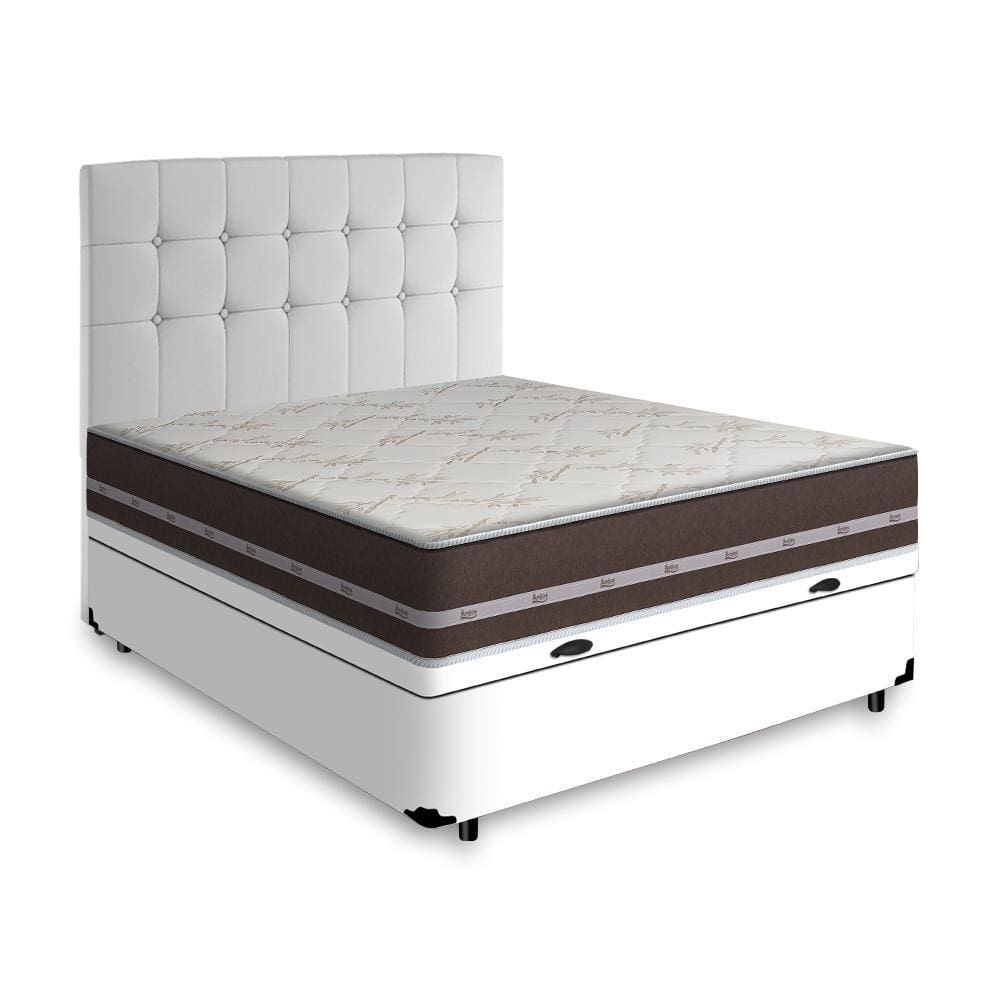 Cama Box Baú + Cabeceira Cassis e Colchão Casal - Anjos - Classic Superlastic 138cm