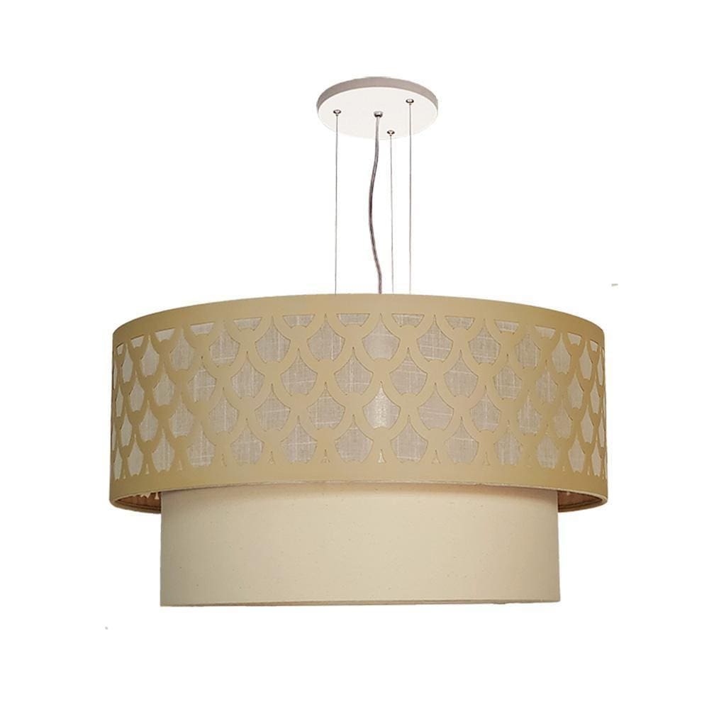 Luminária De Teto Pendente Trama Cúpula Dupla Cru 50X25