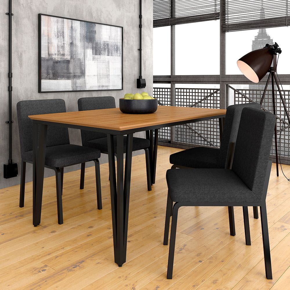 Mesa Com 4 Cadeiras Industrial 1,36 Denver Pt/cn/gr - Móveis Arapongas