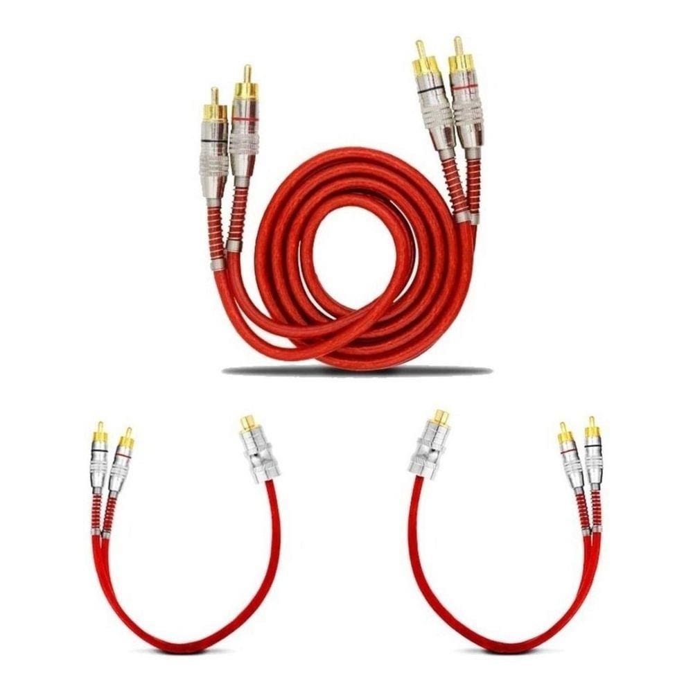 Kit Cabo RCA Blindado Série 400 Vermelho 1 Metro + 2 Cabos Y Série 400 Vermelho