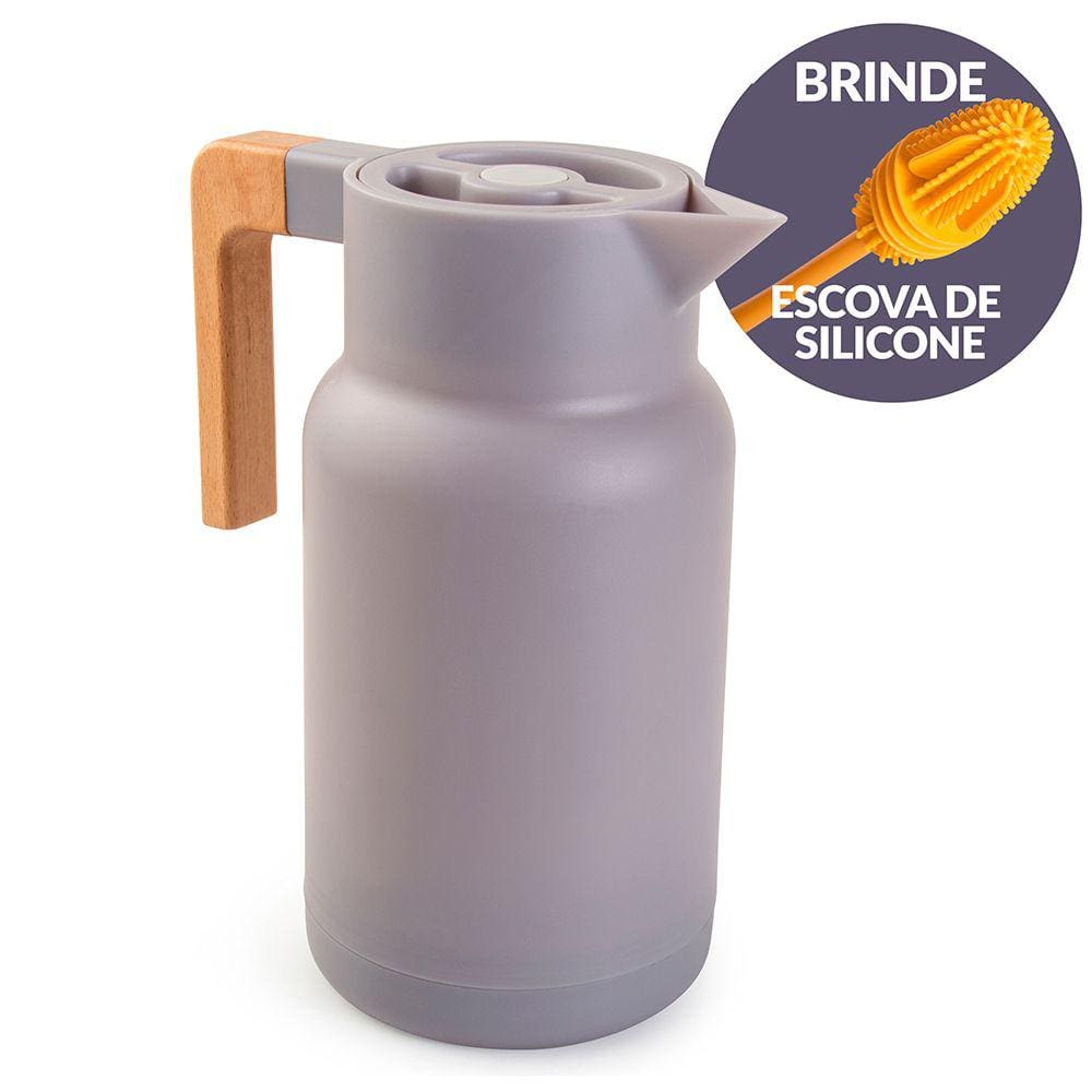 Garrafa Térmica Wood Fashion Cinza 1L e Escova Limpeza Termopro