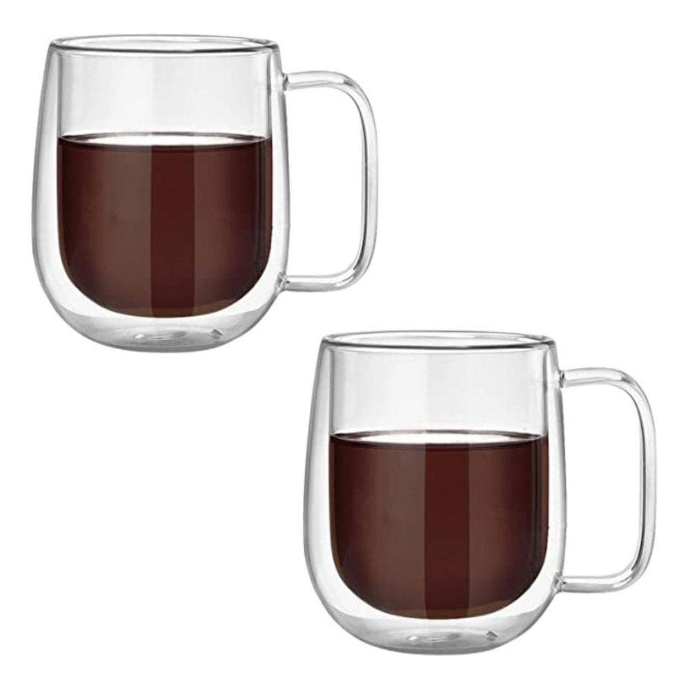 Kit 2X Caneca Vidro Duplo Xícara Parede Dupla Café Chá 260Ml