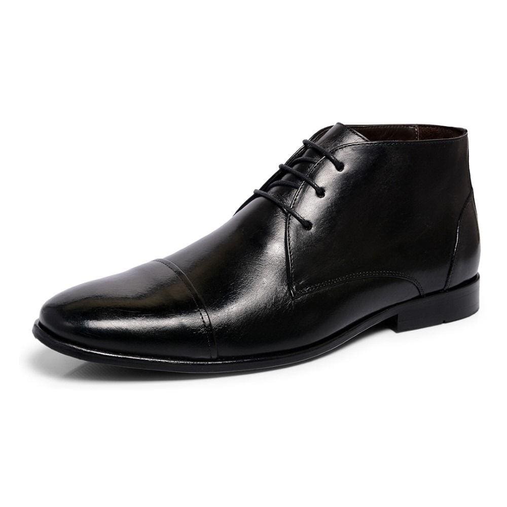 Bota Social Couro Cano Curto Masculina de Amarraçao Bico Redondo Moderna