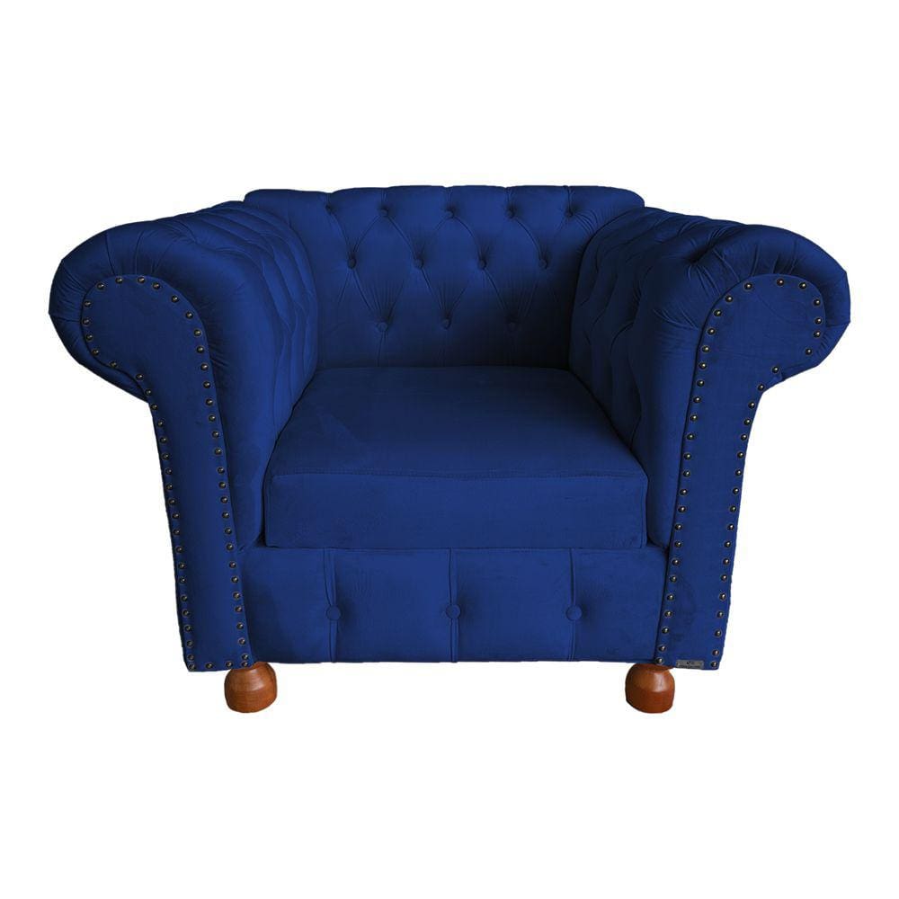 Poltrona Chesterfield Capitone Luis XV Veludo Azul Marinho / Decoracao , Sala estar, tv, recepção, barbearia