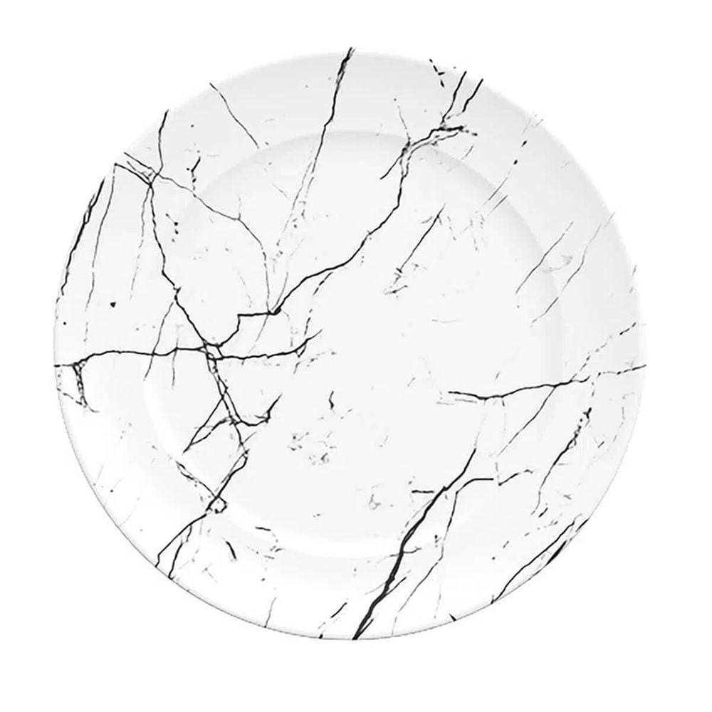 Prato de Sobremesa de Porcelana Raso Redondo 20,5cm Germer Mármore Branco
